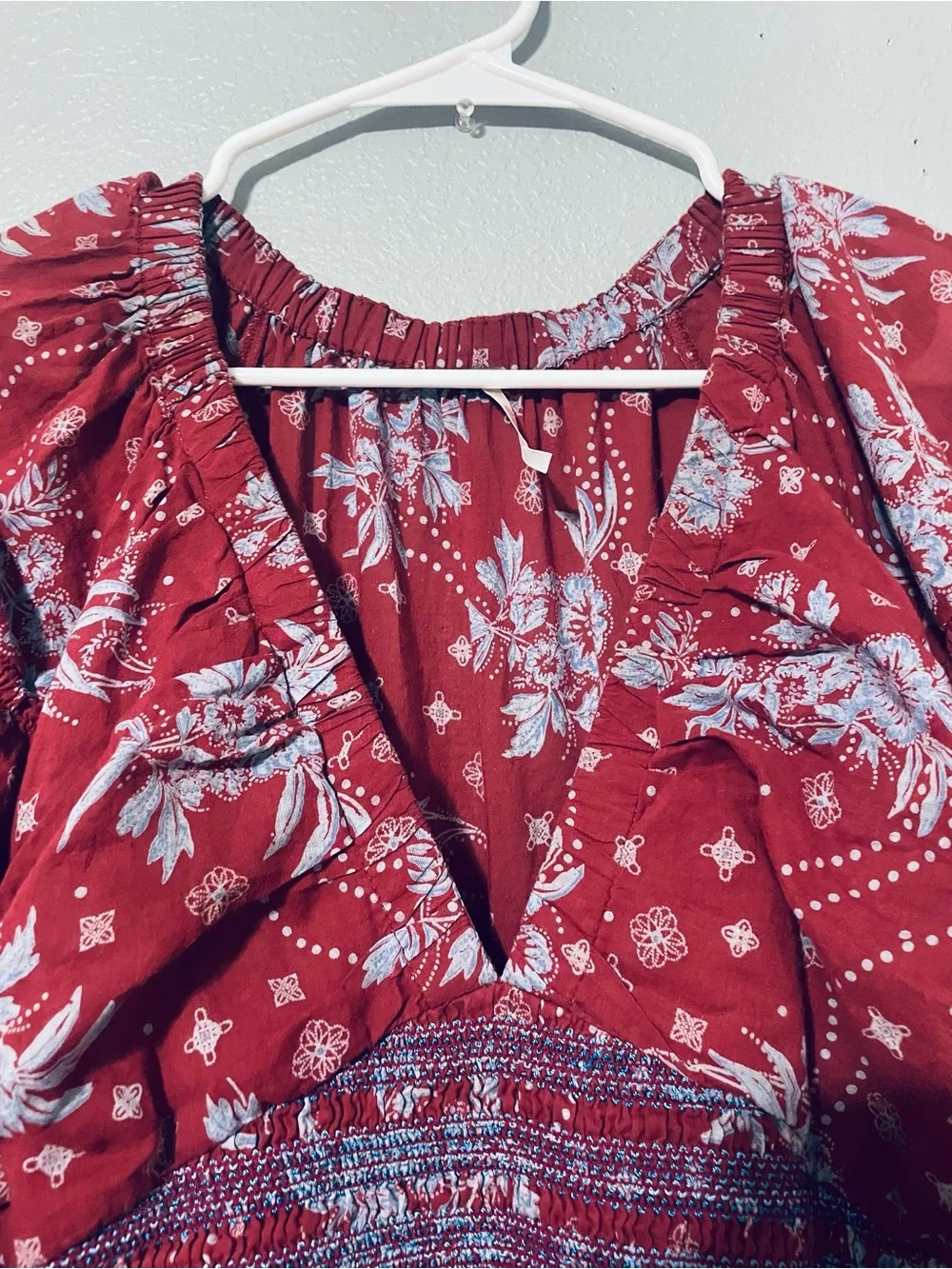 Free People Golden Hour Wine Combo Maxi Dress Red Blue Boho Cottagecore Medium